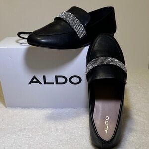 Aldo Elegant Black Flats with Sparkling Silver Detail
